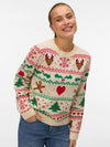 Vero Moda New Christmas Stuff Long Sleeve O Neck Pullover - Birch