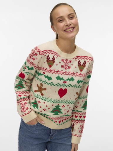 Vero Moda New Christmas Stuff Long Sleeve O Neck Pullover - Birch
