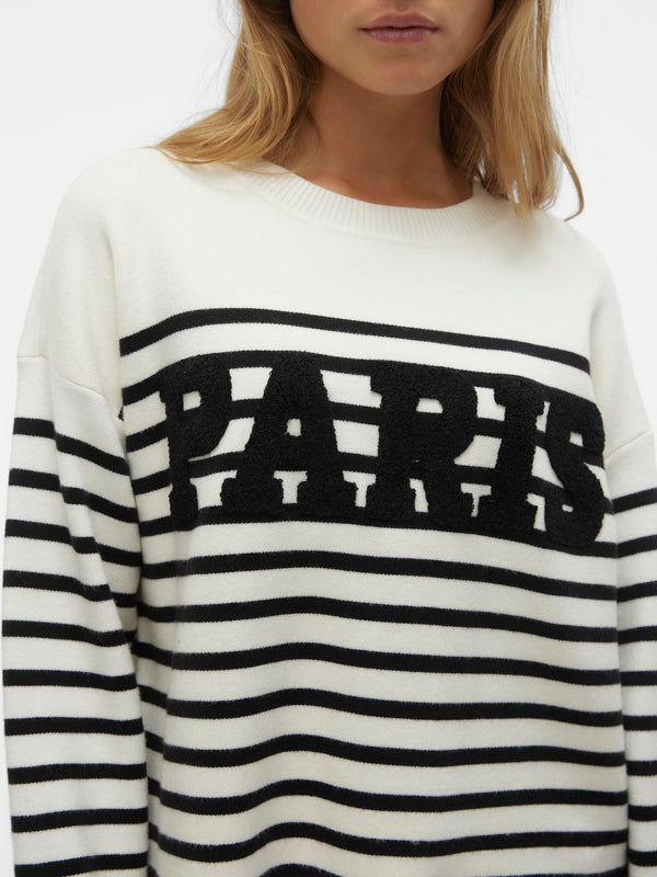 Vero Moda Aria Paris Long Sleeve O Neck Pullover - Birch