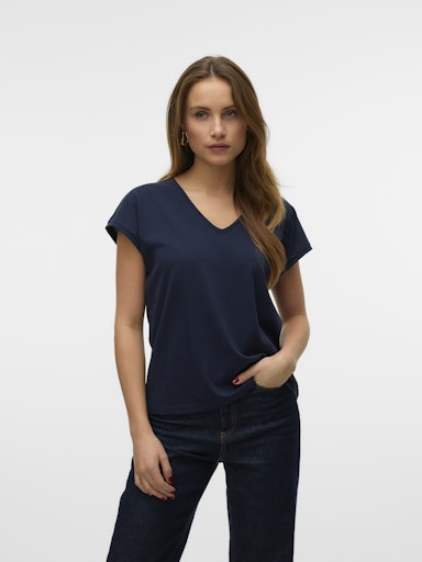 Vero Moda Luna Short Sleeve V Neck Tee - Navy Blazer