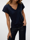 Vero Moda Luna Short Sleeve V Neck Tee - Navy Blazer