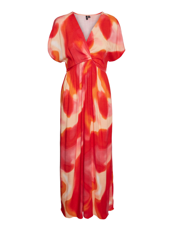 Vero Moda Jade Short Sleeve V-Neck Dress - Tangerine Tanago