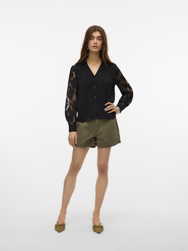 Vero Moda Nana Long Sleeve Lace Shirt - Black