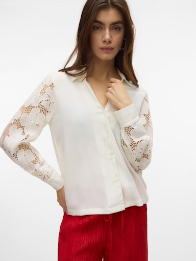 Vero Moda Nana Long Sleeve Lace Shirt - Snow White