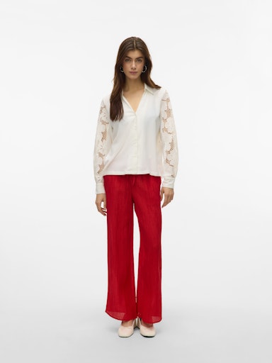 Vero Moda Nana Long Sleeve Lace Shirt - Snow White