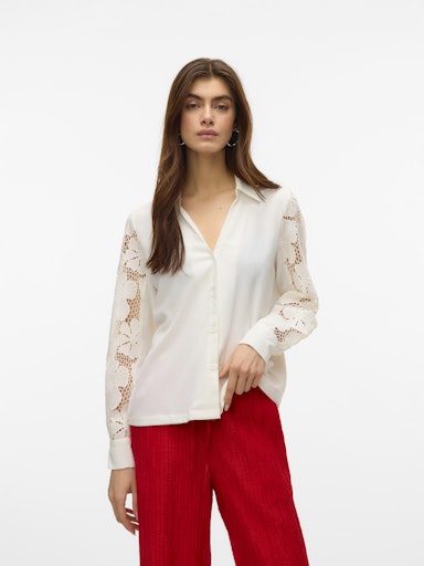 Vero Moda Nana Long Sleeve Lace Shirt - Snow White