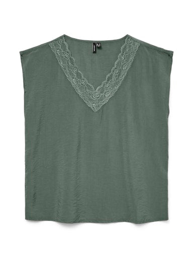 Vero Moda Safa Short Sleeve V-Neck Lace Top - Laurel Wreath