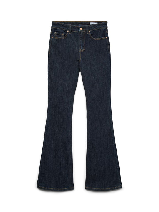 Vero Moda Flash Mid Rise Flared Jeans - Dark Blue Denim