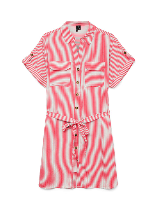 Vero Moda Bumpy Short Sleeve Shirt Dress - Coral Paradise