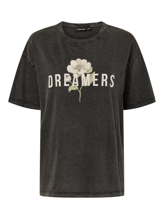 Pieces Beloise Short Sleeve Printed T-Shirt - Black/Dreamers