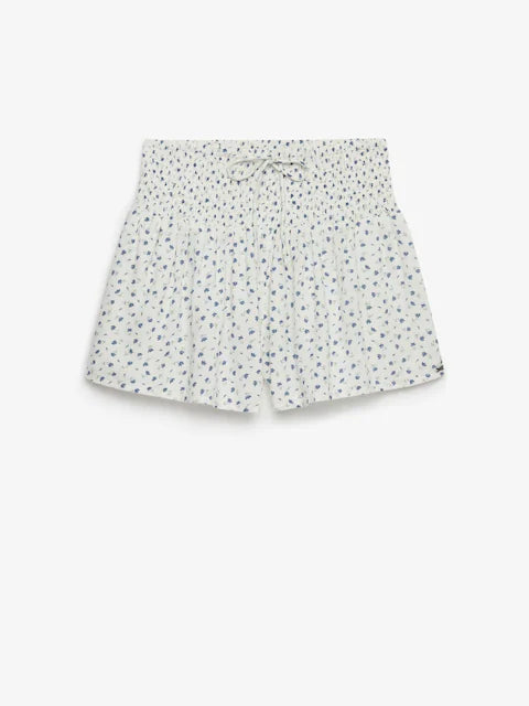 Superdry Printed Mini Smocked Shorts - Off White Ditsy Floral