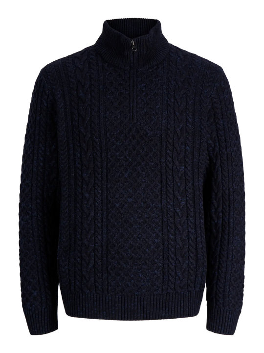 Jack & Jones Callum Cable Knit Half Zip - Insignia Blue/Twist