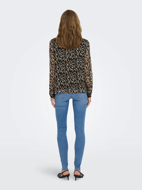 Only Luna Long Sleeve V-Neck Top - Black Cora graphic