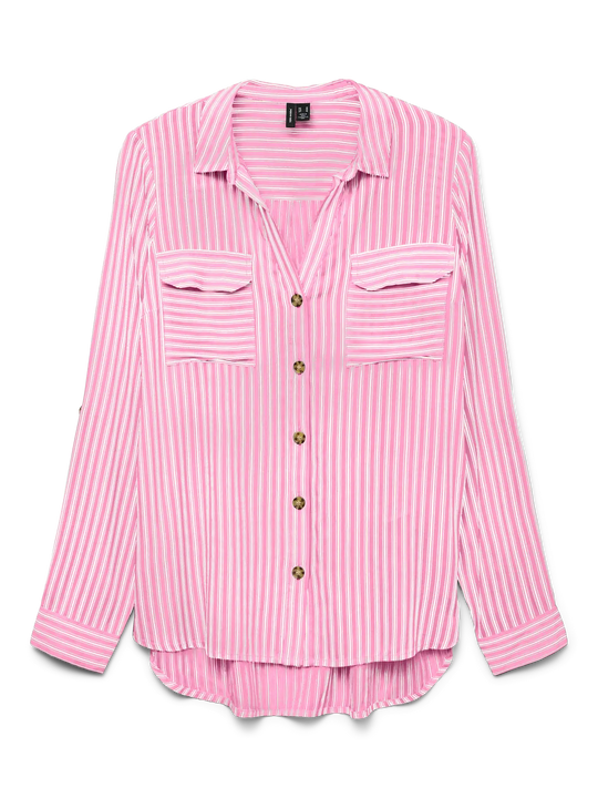 Vero Moda Bumpy Long Sleeve Shirt - Pink Cosmos/ Snow White