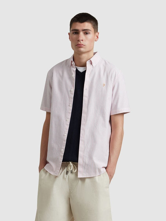 Farah Brewer Stripe SS Shirt - Carnation Pink
