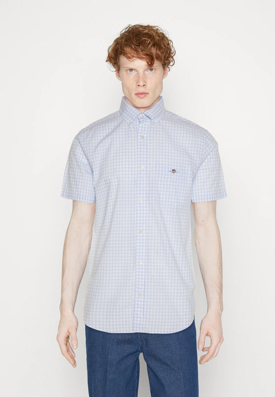Gant Reg Classic Poplin Gingham Short Sleeve Shirt - Light Blue