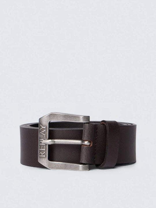 Replay Leather Belt With Logo Buckle - Black Brown