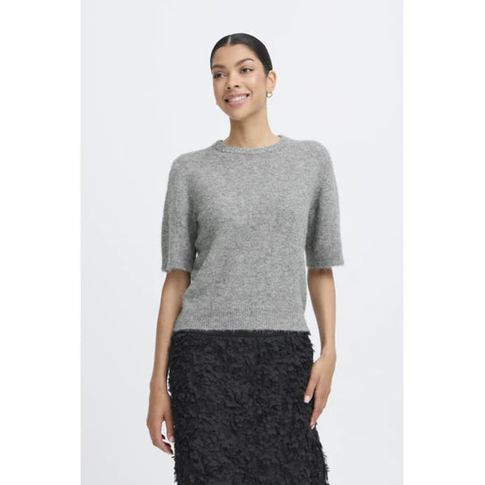 B.young Omea Rhinestone Short Sleeve - Mid Grey Melange