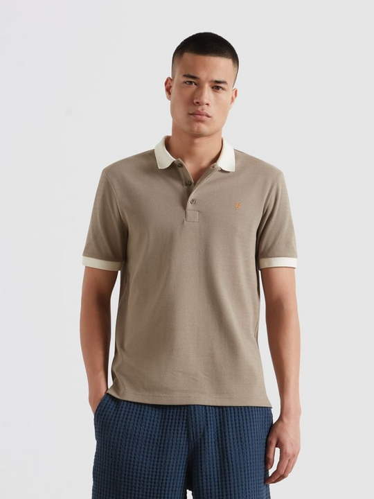 Farah Clement Short Sleeve Textured Polo - Stone Grey