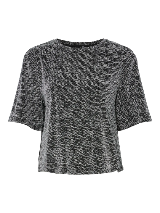 Pieces Jina Short Sleeve Oversized Tee - Silver Lurex