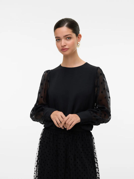 Vero Moda Alva Detail Long Sleeve Top - Black