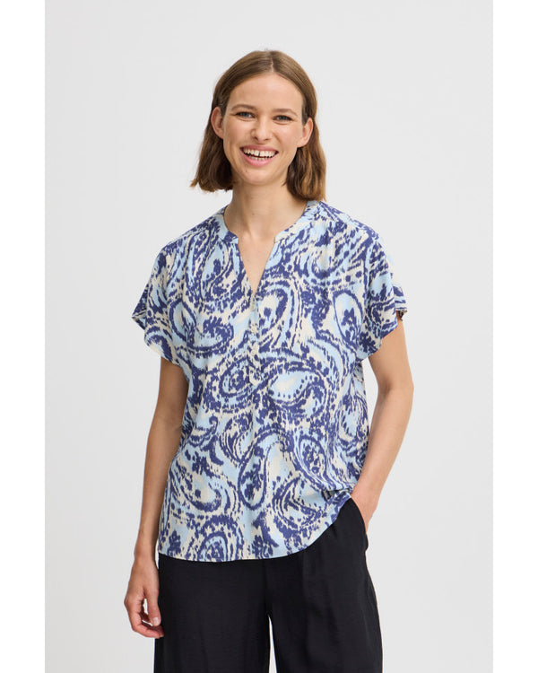 B.young MmJoella V-Neck Top - Blue Paisley