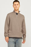 Jack & Jones Milano Stitch  Knit Half Zip - Greige Melange