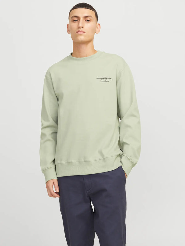 Jack & Jones Chad Branding Sweat Crew - Aqua Grey [Size 2XL]