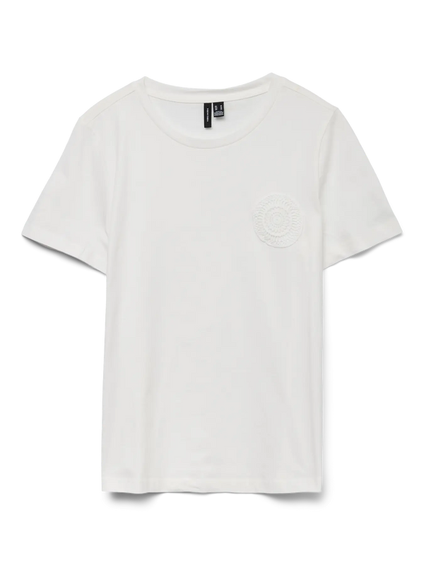 Vero Moda Savannah Francis Short Sleeve Top - Snow White/ Circle Lace