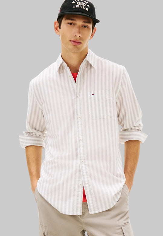 Tommy Jeans Regular Stripe Oxford Shirt - Ivy Mink Stripe