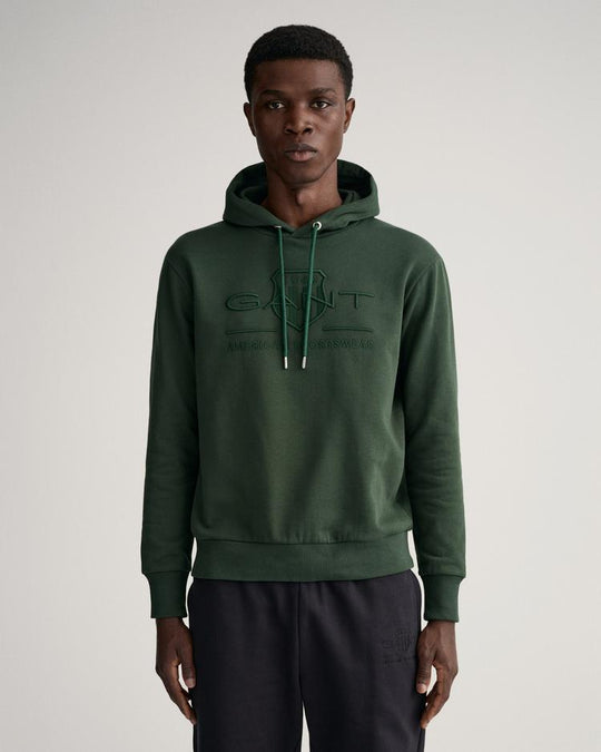 Gant Reg Tonal Shield Hoodie - Tartan Green