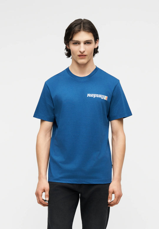 Replay Jersey T-Shirt With Logo Graphic - Royal Blue M3329.000.2660.804