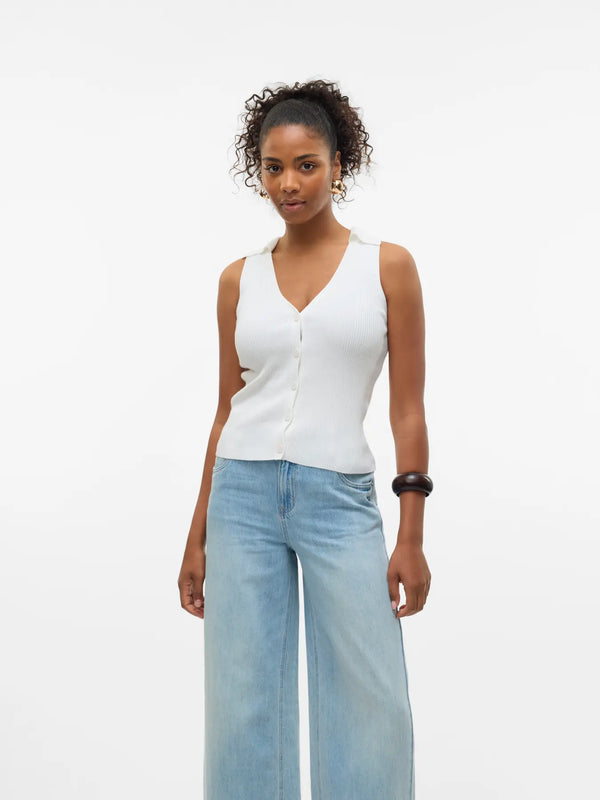 Vero Moda Willow Short Sleeve V-Neck Polo Top - Snow White