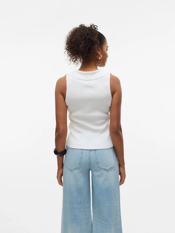 Vero Moda Willow Short Sleeve V-Neck Polo Top - Snow White