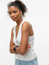 Vero Moda Willow Short Sleeve V-Neck Polo Top - Snow White