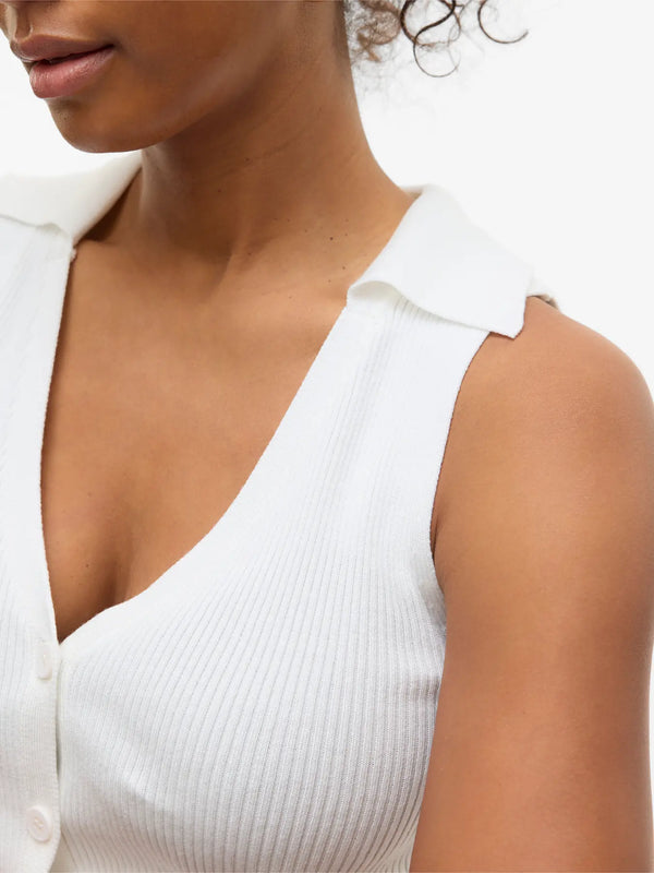 Vero Moda Willow Short Sleeve V-Neck Polo Top - Snow White