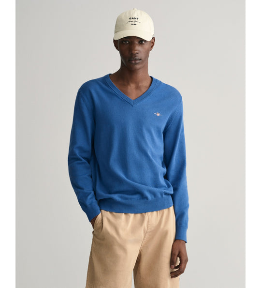 Gant Classic Cotton V-Neck - Lapis Blue