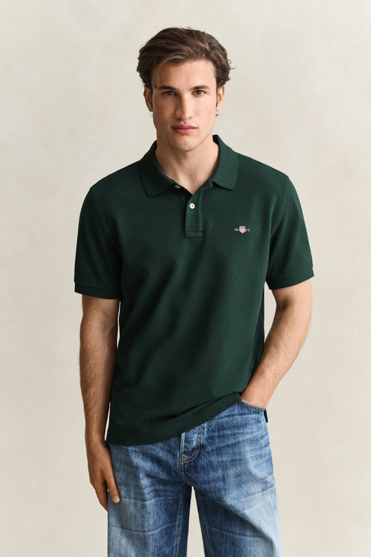 Gant Reg Shield SS Pique Polo - Tartan Green