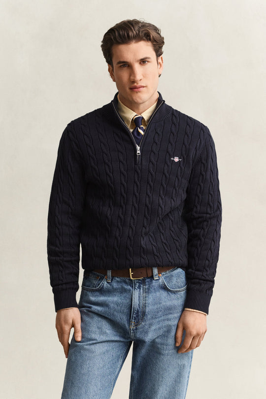 Gant Cotton Cable Half Zip - Evening Blue