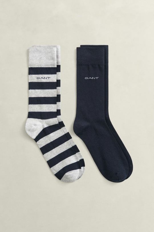 Gant Barstripe And Solid Socks 2-Pack - Light Grey Melange