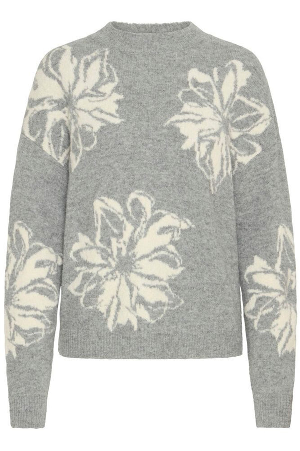 B.young Omea Flower Jumper - Mid grey Melange Mix