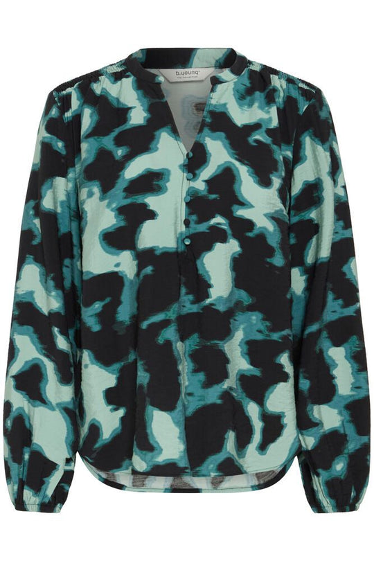 B.young Ibine Smock Long Sleeve Blouse - Blurry Green