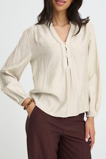 B.Young Ikaia V Neck Long Sleeve Blouse - Birch Melange