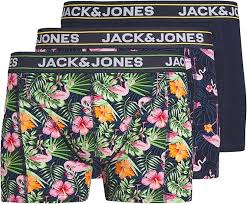 Jack & Jones Pink Flamingo Trunks 3 Pack - Navy Blazer