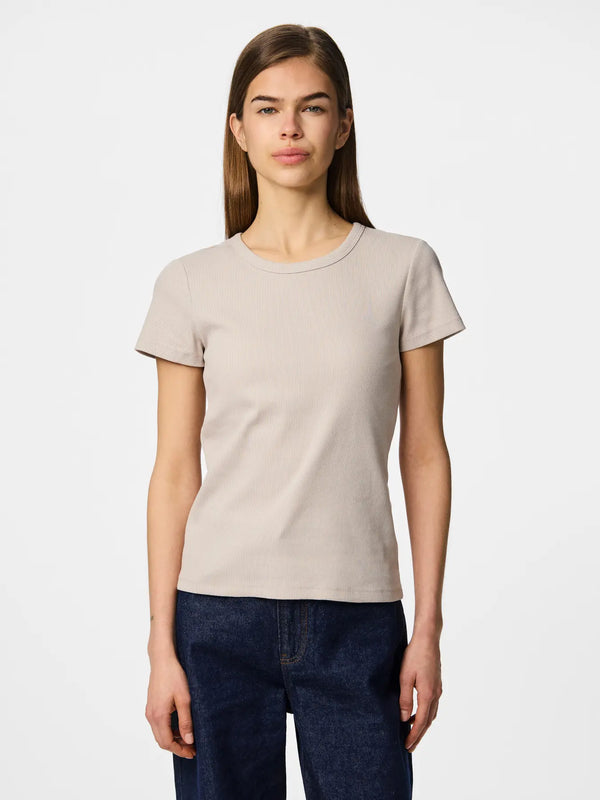 Pieces May Short Sleeve Tee - Silver Gray