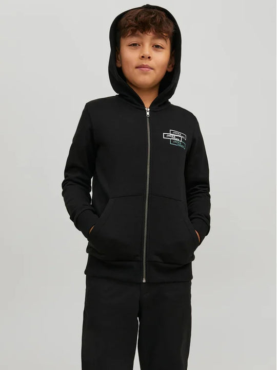 Jack & Jones Boys Space Logo Sweat Zip Hood - Black