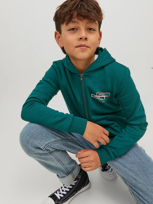 Jack & Jones Space Logo Sweat Zip Hood - Deep Teal 140 [Size 10]