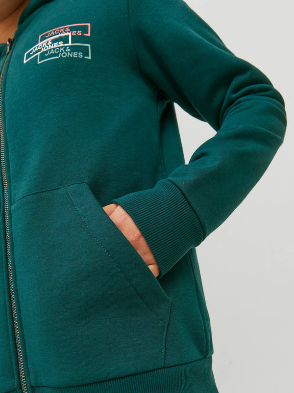 Jack & Jones Space Logo Sweat Zip Hood - Deep Teal 140 [Size 10]