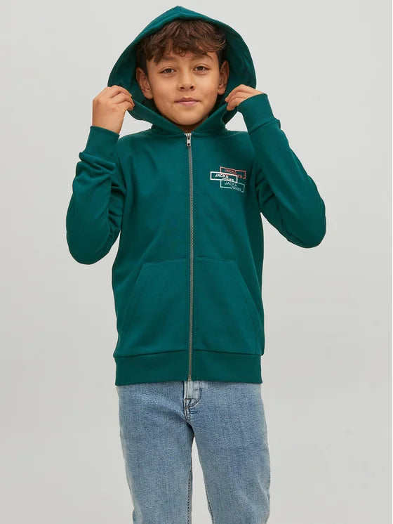 Jack & Jones Space Logo Sweat Zip Hood - Deep Teal 140 [Size 10]