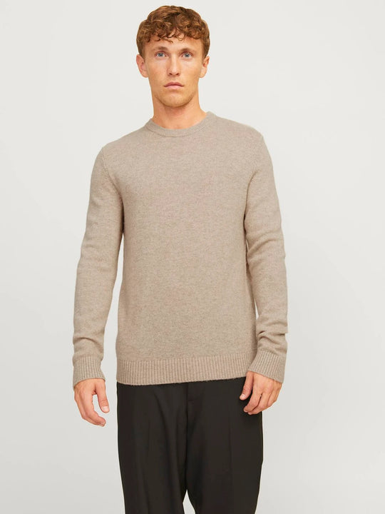 Jack & Jones Lambswool Knit Crew Neck - Oatmeal